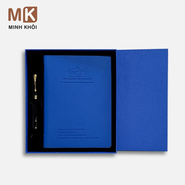in sổ tay bìa da quà tặng HCES