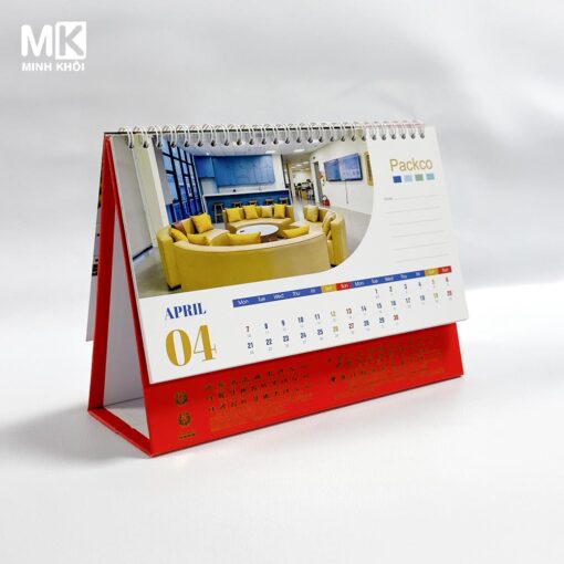 Mẫu lịch để bàn chữ A công ty Packco