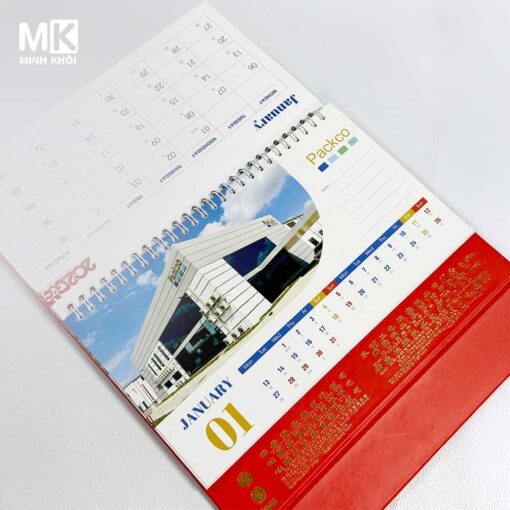 Mẫu lịch để bàn chữ A công ty Packco
