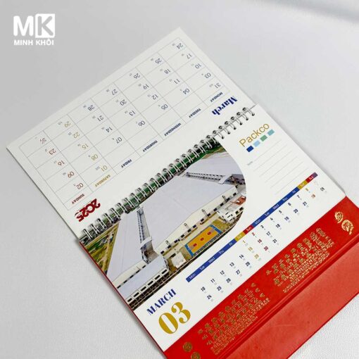 Mẫu lịch để bàn chữ A công ty Packco